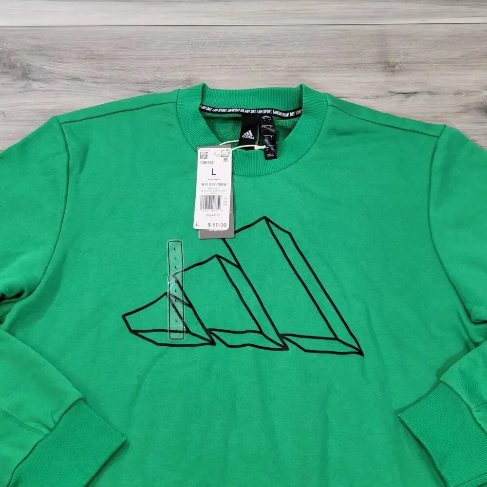 Adidas Sweatshirt Men's Large Green Fi GFX Crew Neck New